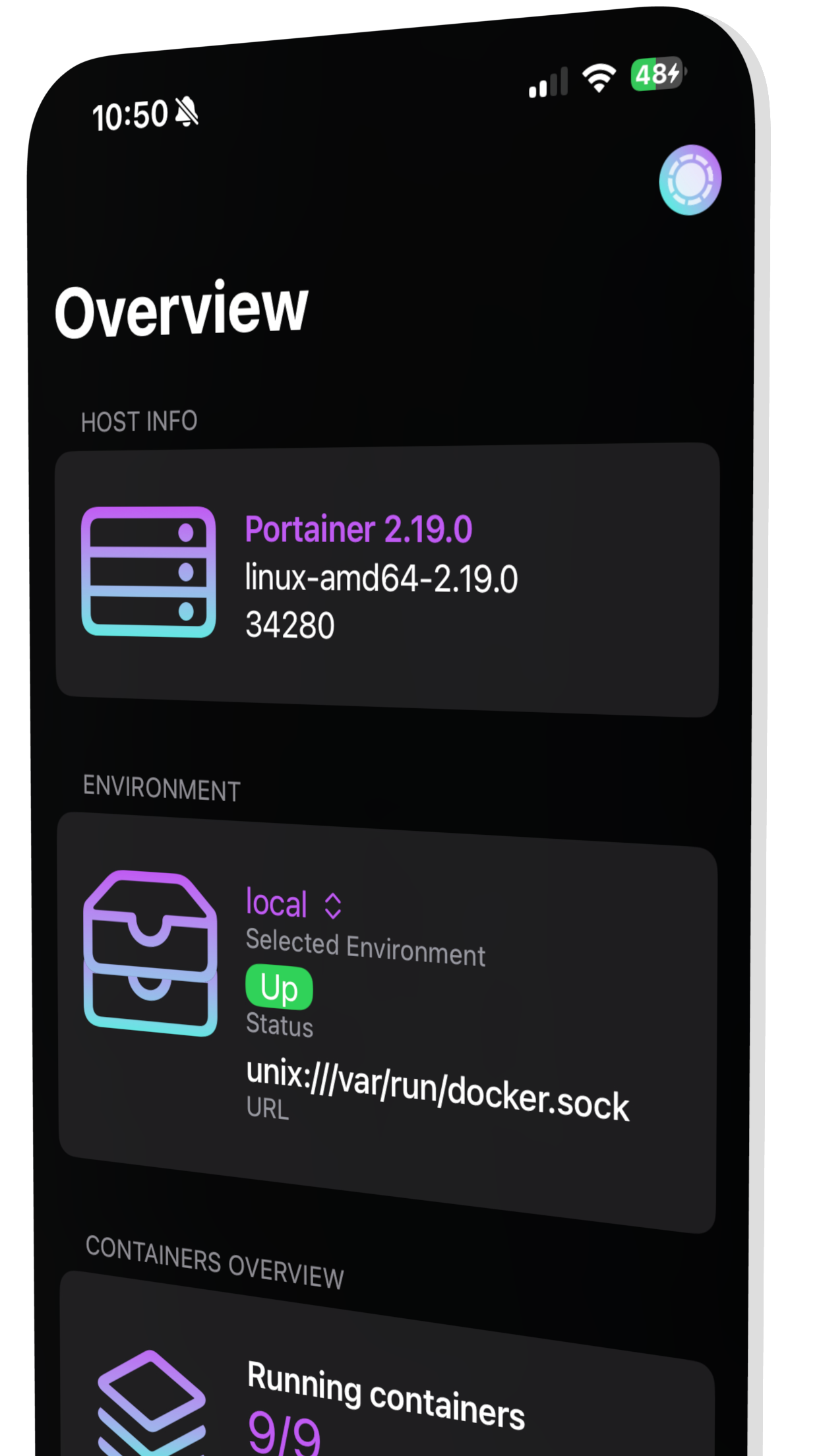 Container Manager - Main Screen